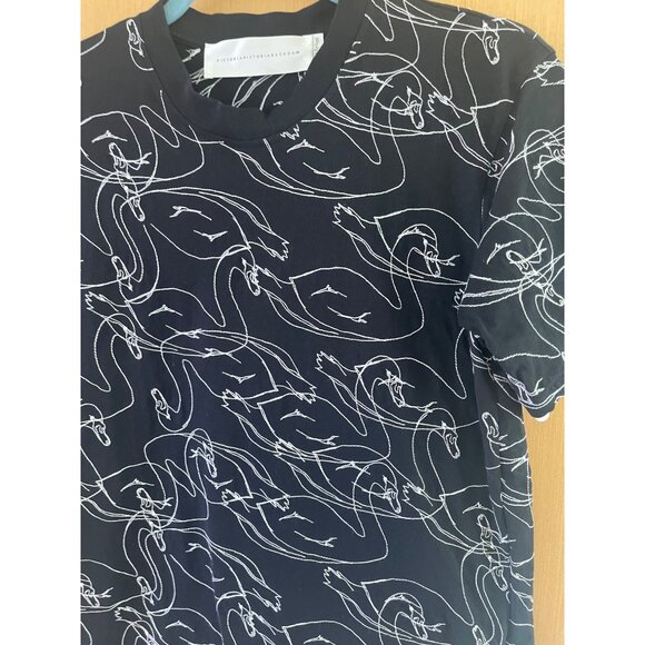 Victoria Beckham Womens Tee Shirt Size Small Black Scribble Swan Embroidered - Picture 8 of 9
